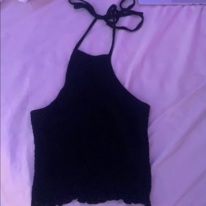 black ruffled halter top